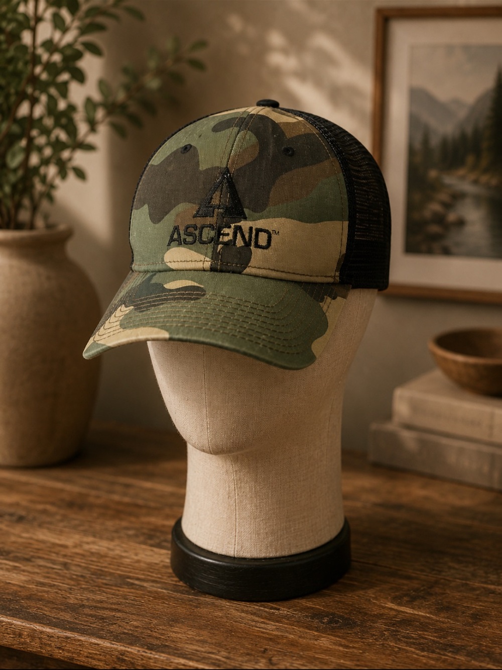 Ascend Camo Mesh Back Cap - Woodland Green